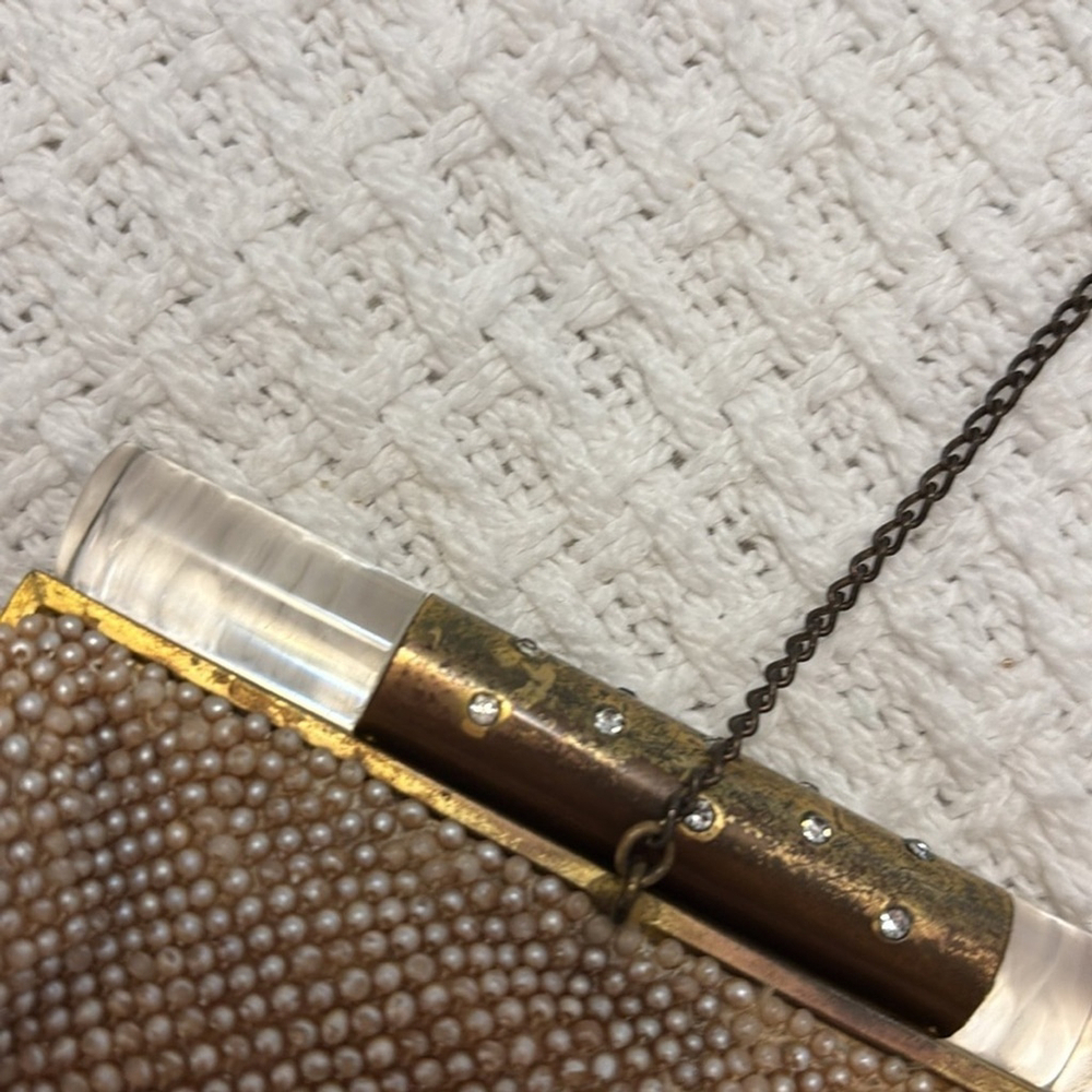 Vintage Hand Beaded Clutch by Josef satin interior lucite & metal opening - Picture 9 of 15
